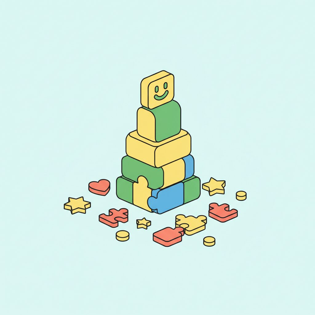 Minimalist toy shelf with neatly arranged wooden blocks and books