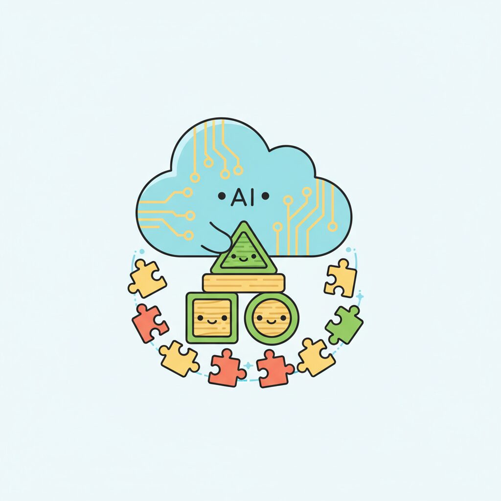 AIと子どもが手をつなぐイメージイラスト