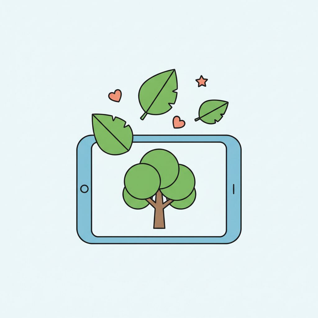 Niños explorando naturaleza tecnología