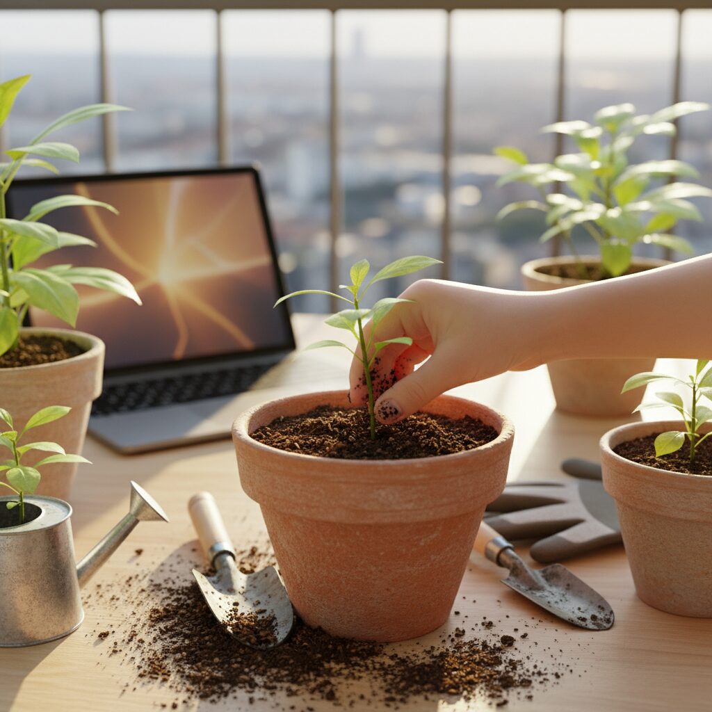 孩子在小区观察自然