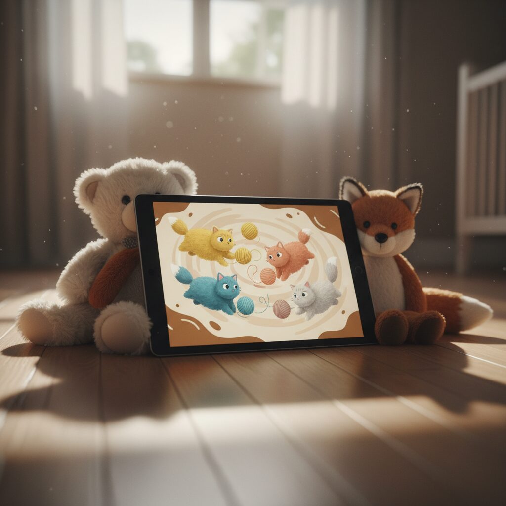 Criança fascinada assistindo vídeos coloridos no tablet