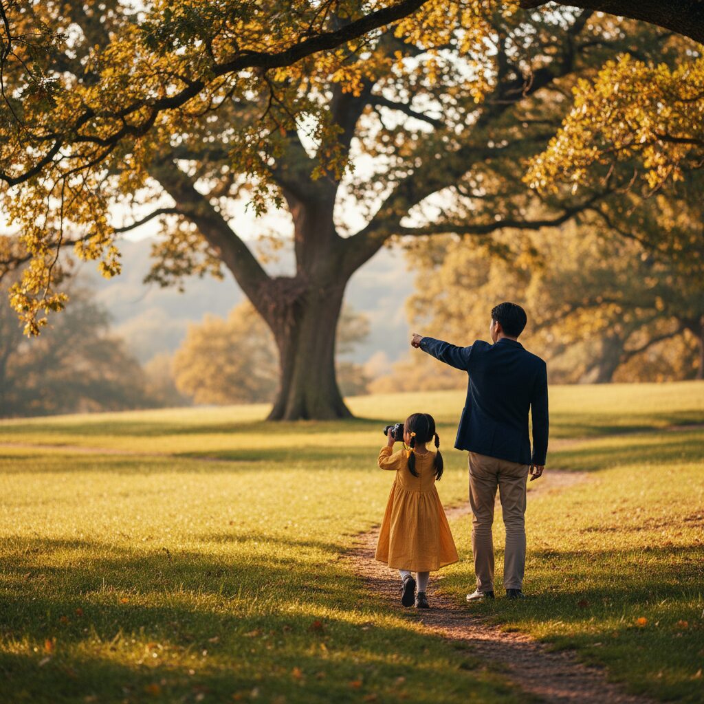 Gia đình cùng nhau khám phá thiên nhiên ở công viên thay vì dán mắt vào màn hình