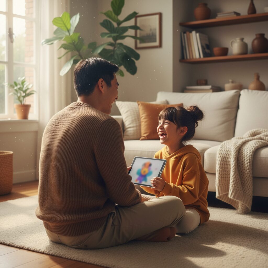 親子が目を合わせて手をつなぐ瞬間 AIが再現できない人間らしい温もり