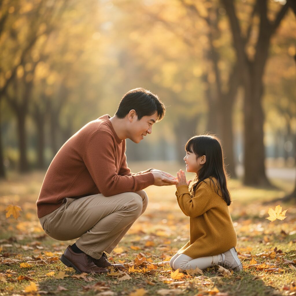 Regard tendre entre parent et enfant partageant un moment complice sans écran