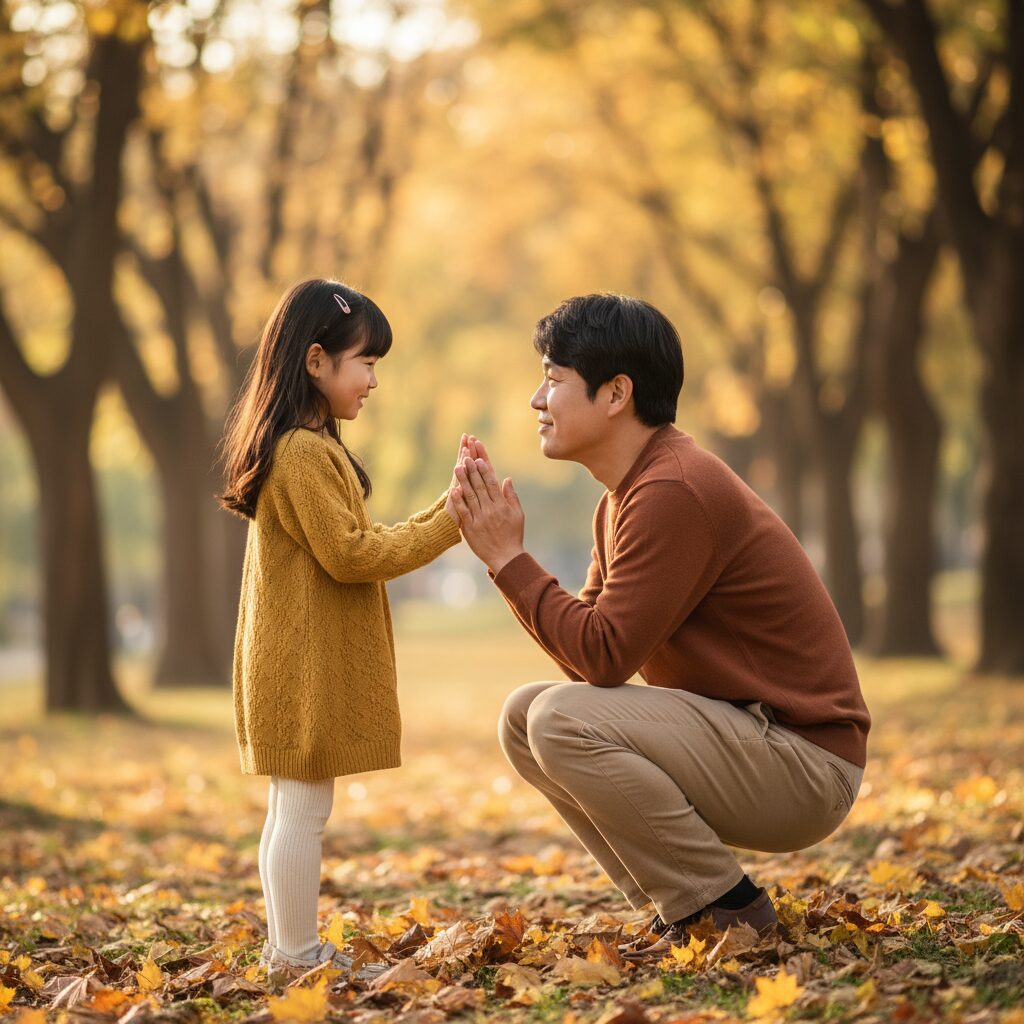 الأب يمارس نشاطًا خياليًا مع ابنته