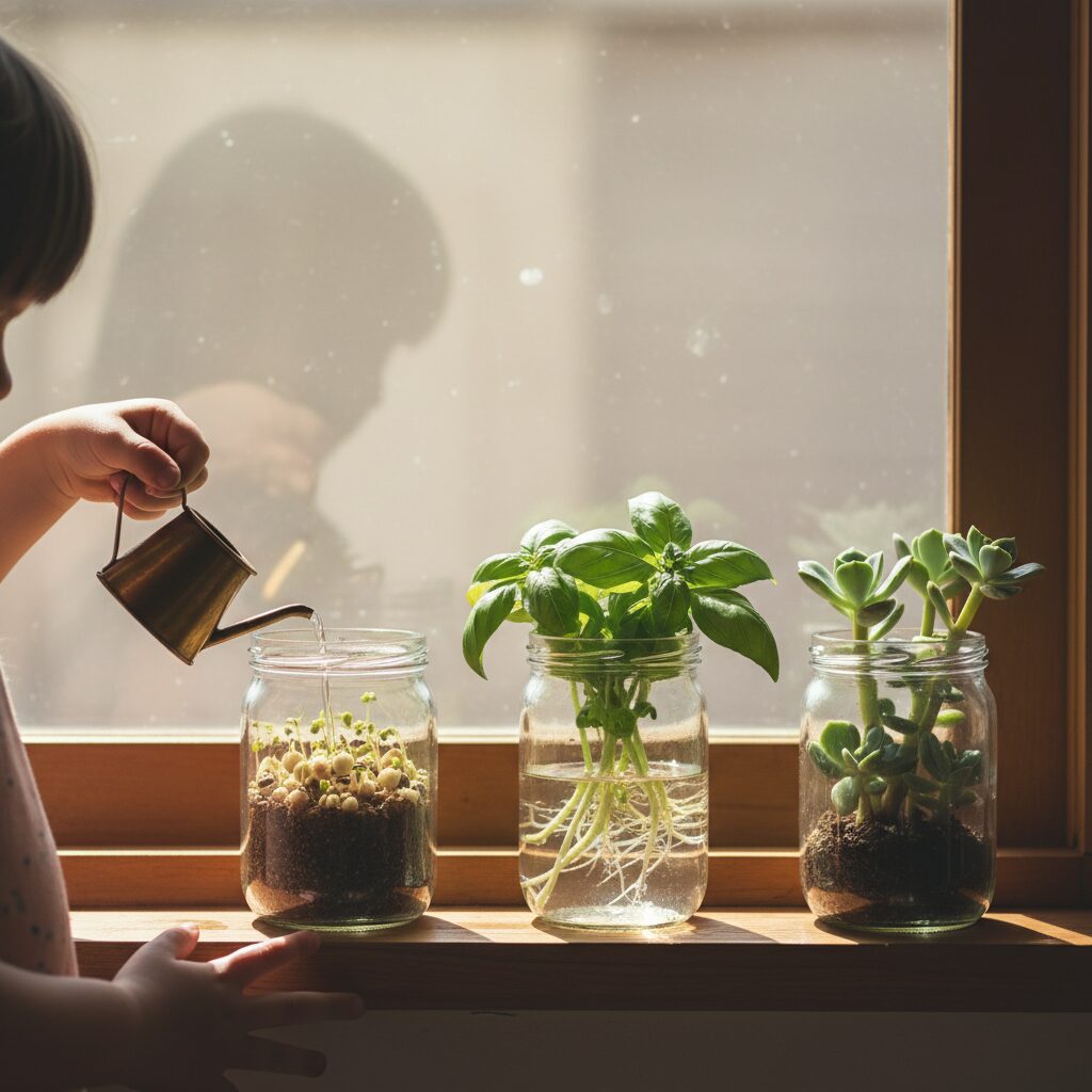 Rak terbuka dengan mainan edukasi yang mudah diakses anak