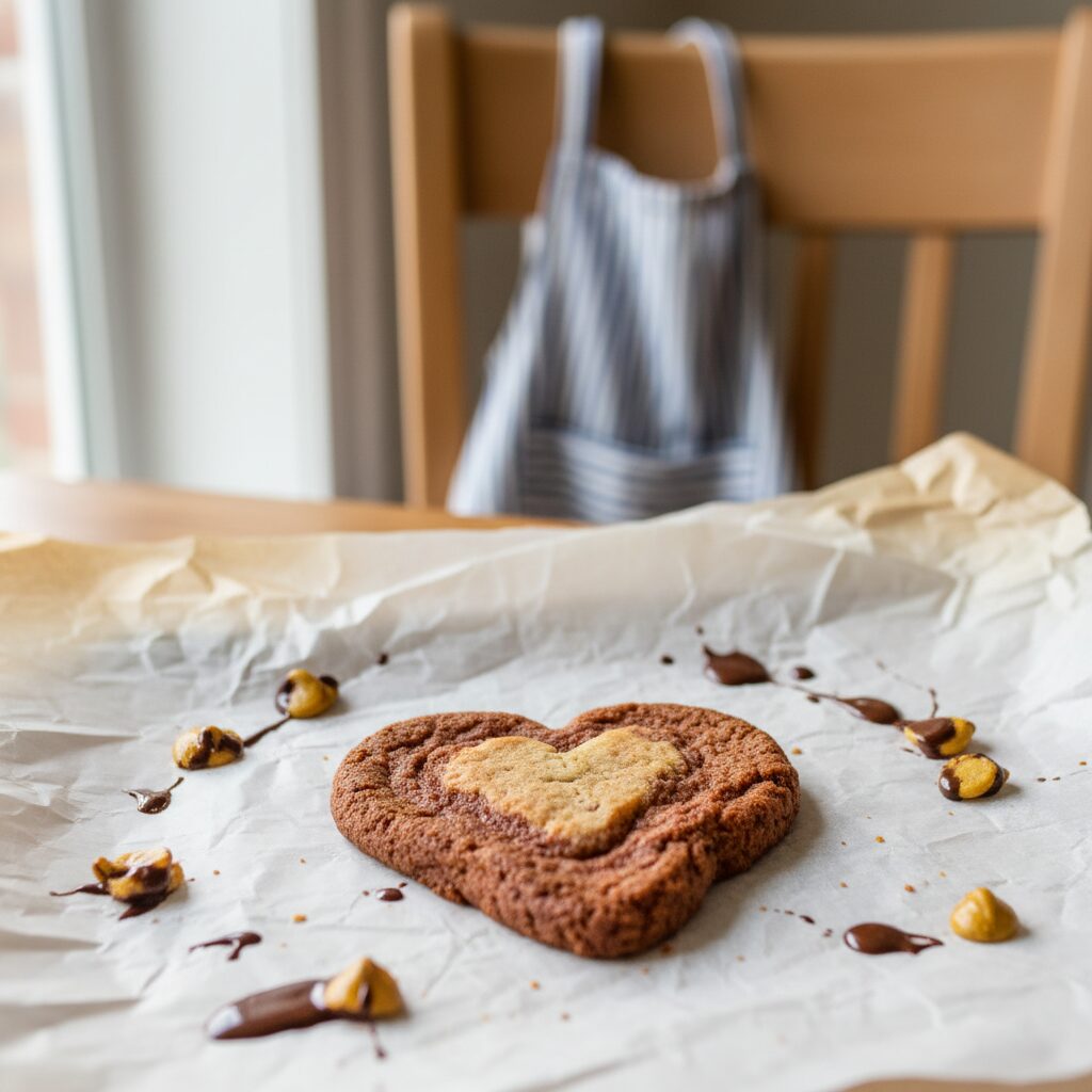 Anak dan orang tua tertawa saat memanggang kue yang sedikit gosong
