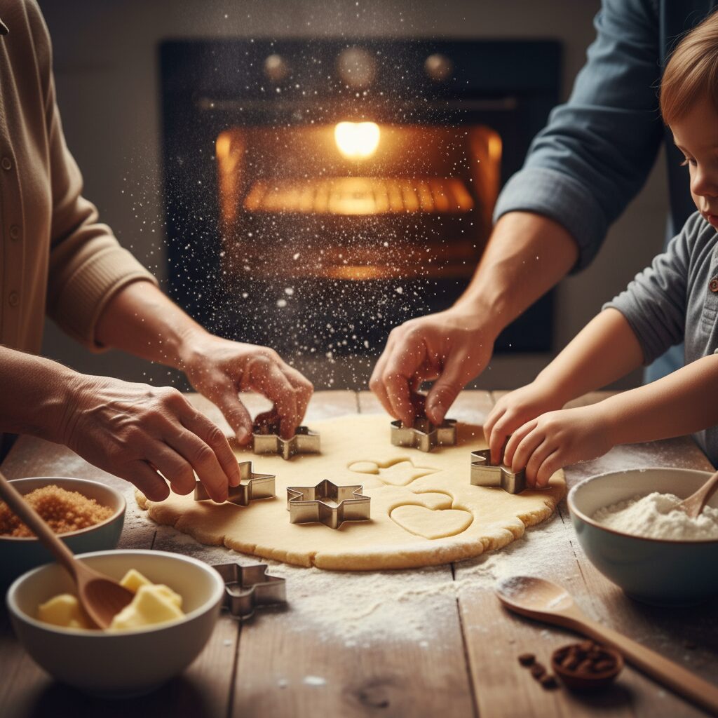 Família decorando baú de lembranças com objetos de conquistas