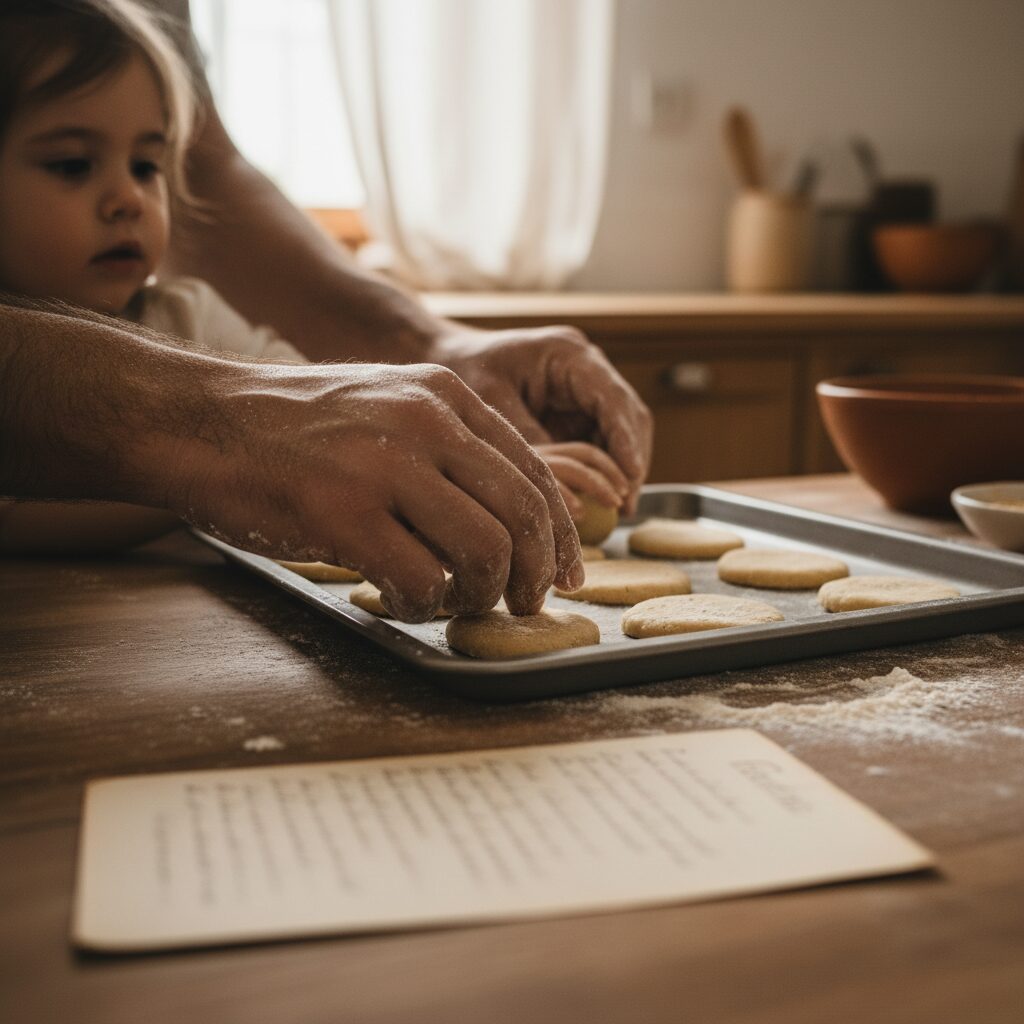 Người cha ngồi nghe con gái kể chuyện trường lớp