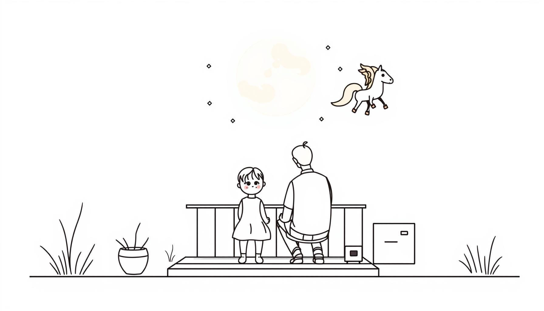 Father and daughter whispering wishes to the night sky