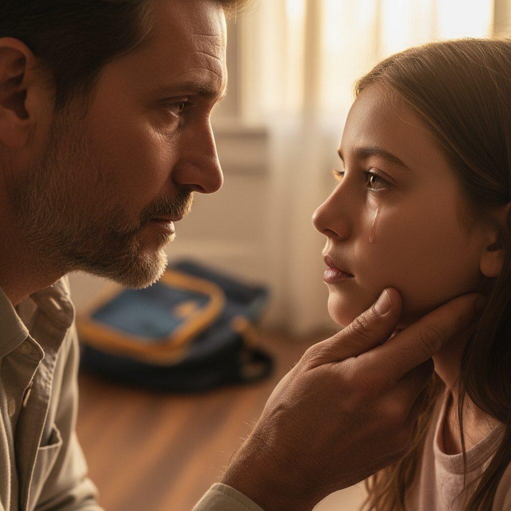 regard complice entre un enfant et son parent échangeant une blague