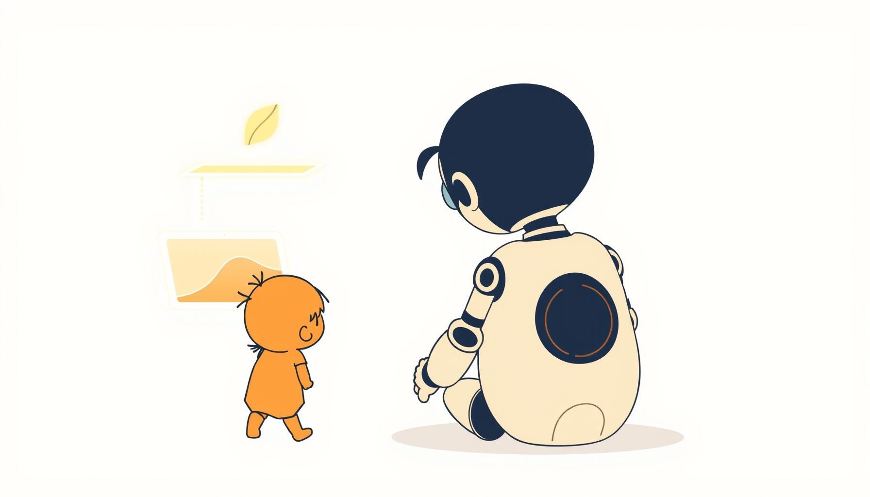 Niño sonriente explorando tablet con luz dorada de ventana