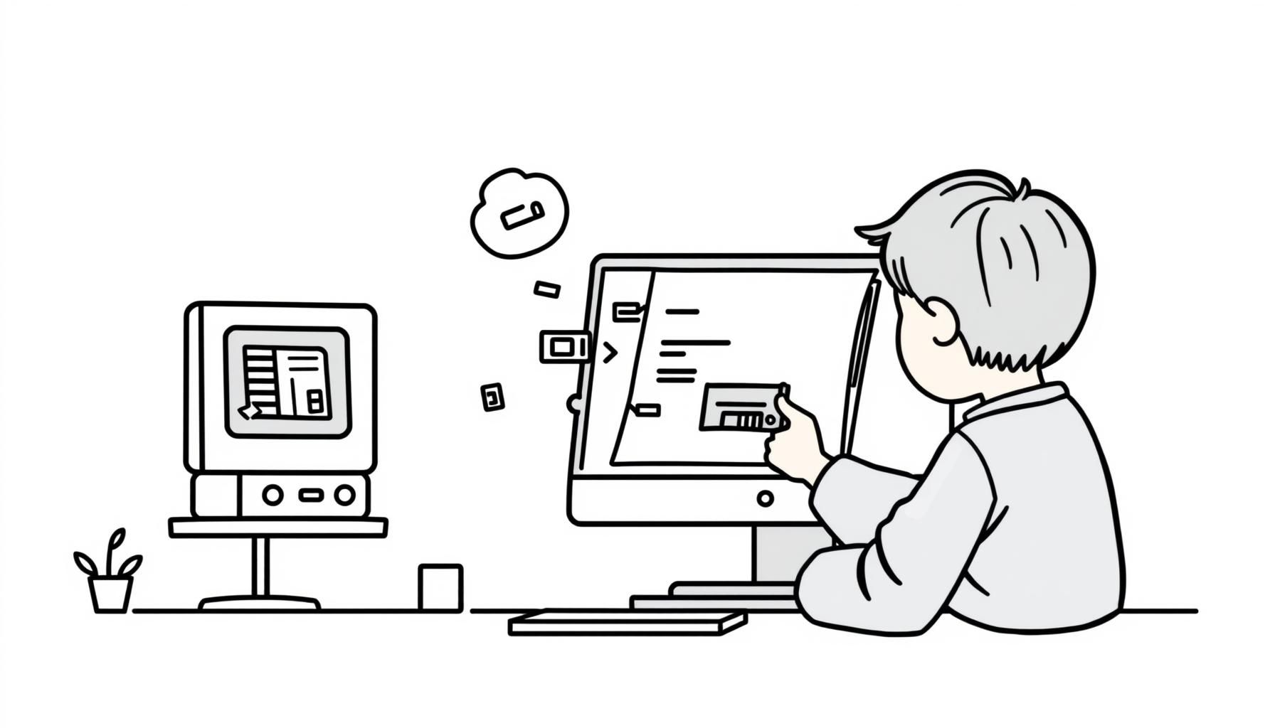 Père et fille souriants devant un ordinateur portable