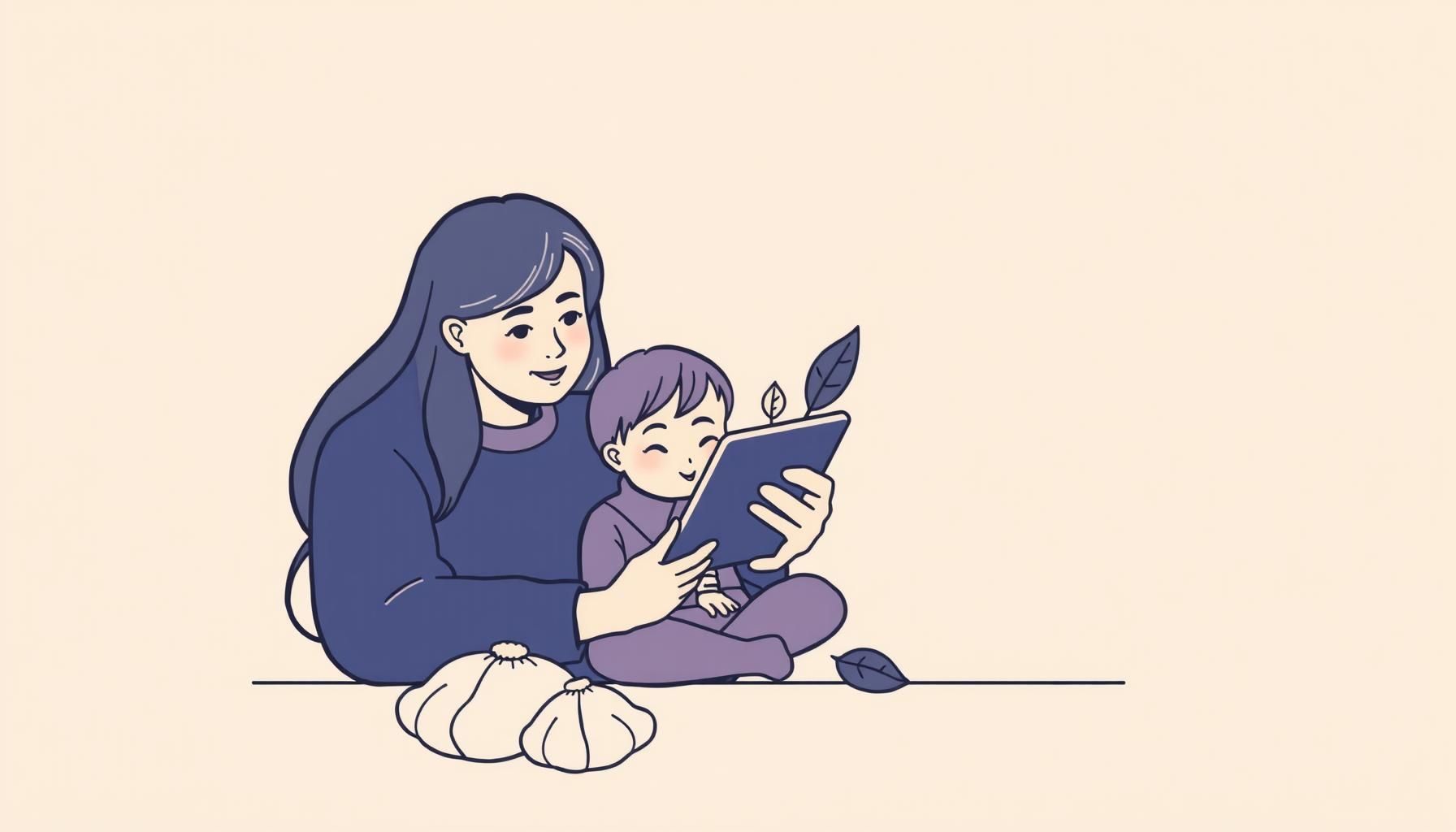 Criança mostra app de reconhecimento de folhas para pai em parque ensolarado