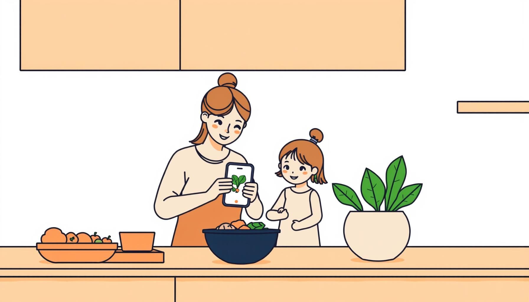 Bé gái ngắm lá rau muống qua kính lúp.