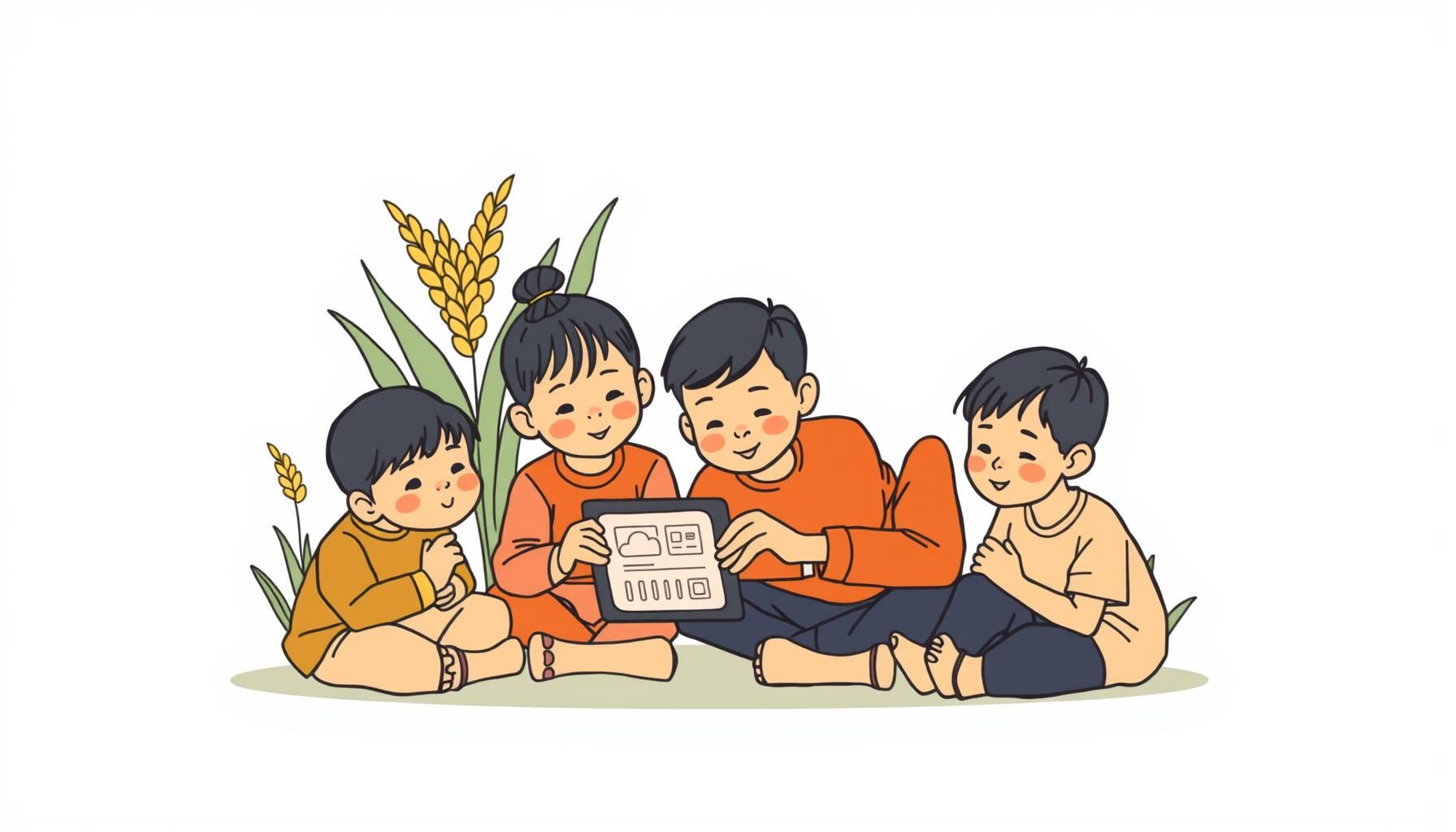 Các bạn học sinh Nepal cắm laptop giữa ruộng lúa.