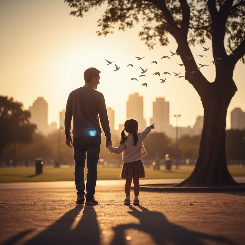 Keluarga berdiskusi sambil memegang tablet