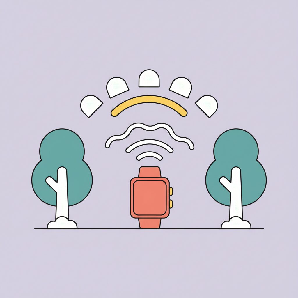 親子で公園を散歩しながらスマートウォッチで健康データを確認