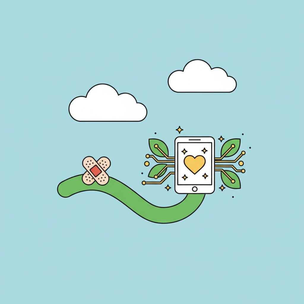 公園で笑顔の子供と親が絆創膏を貼る様子