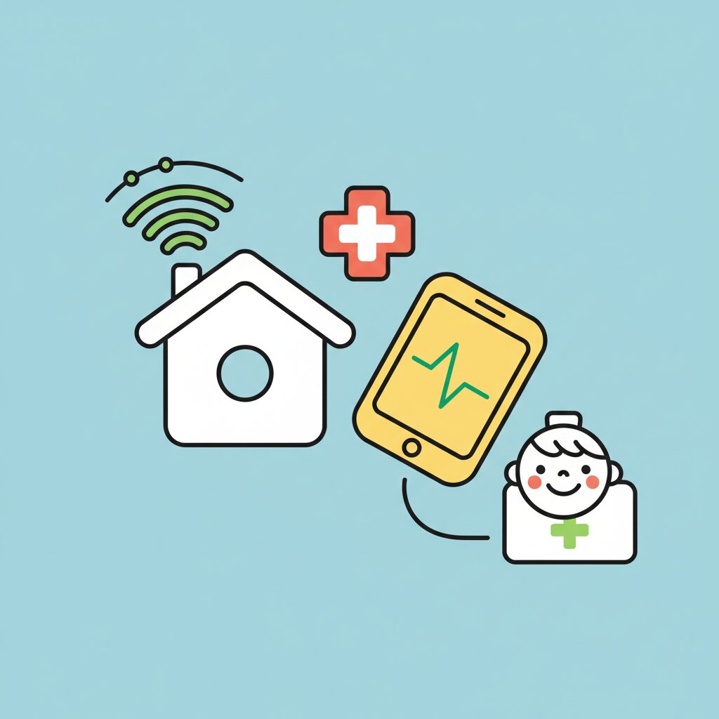 タブレットで遠隔診療を受ける子供と親