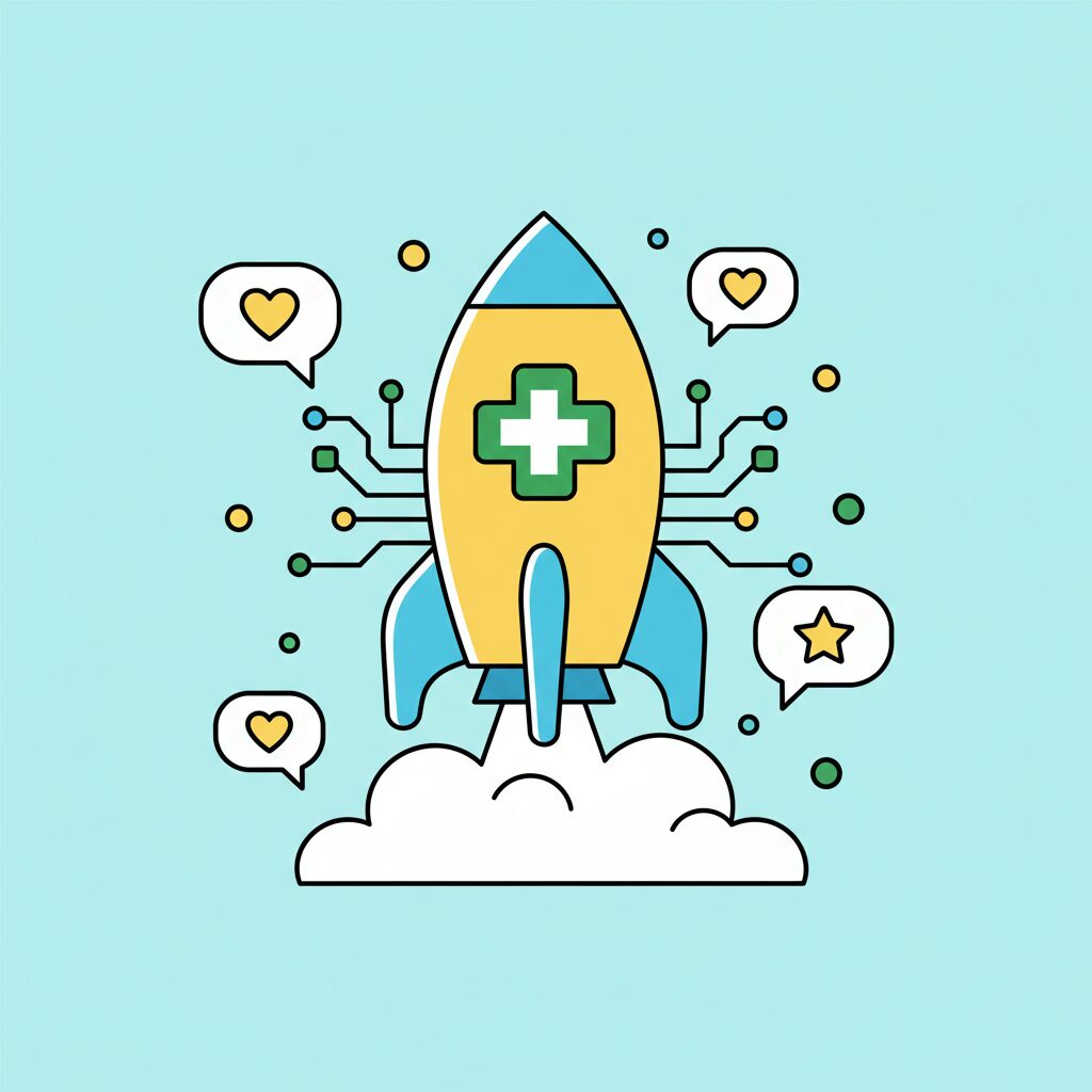 Pai e filha à espera de consulta médica, tecnologia na ponta dos dedos