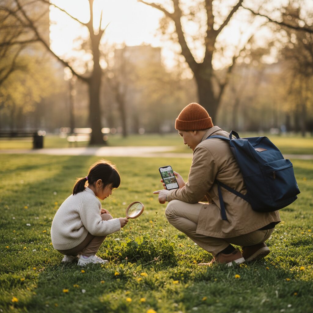 Child exploring plants using augmented reality app