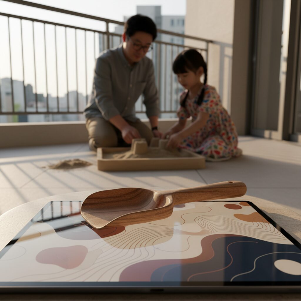 Enfants et machines collaborant dans un environnement futuriste