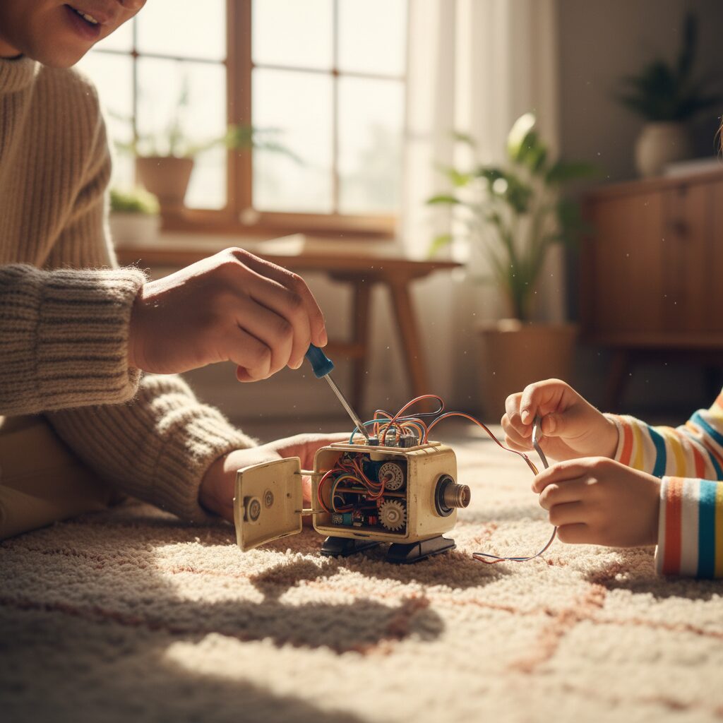 Enfant réfléchissant face à des défis technologiques