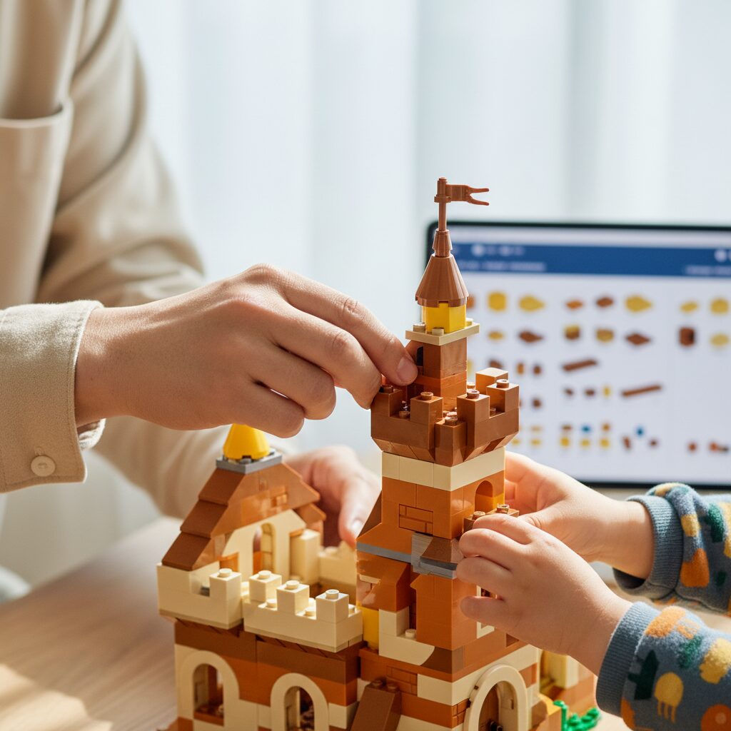 Illustration d'un enfant et d'un robot collaborant sur un projet créatif