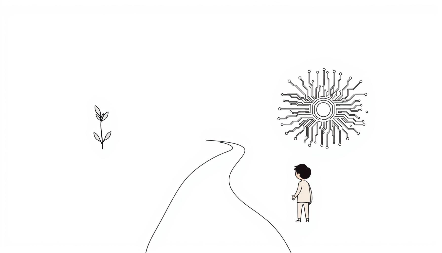 Étudiante hésitant entre écrire à la main et utiliser un assistant IA sur son ordinateur portable