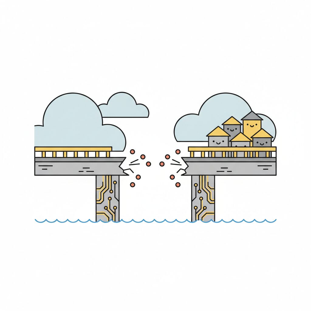 不安定なネット環境と家族の会話のイラスト