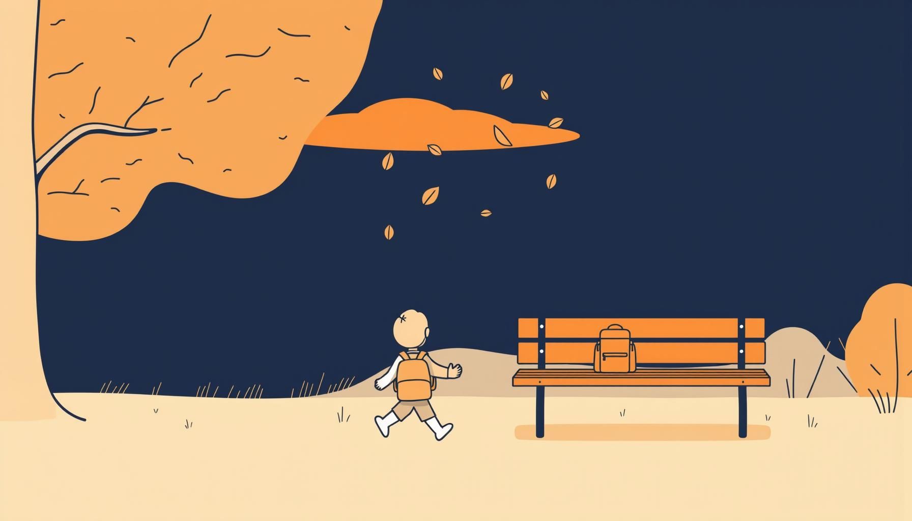 Familia explorando información digital bajo un cielo anaranjado