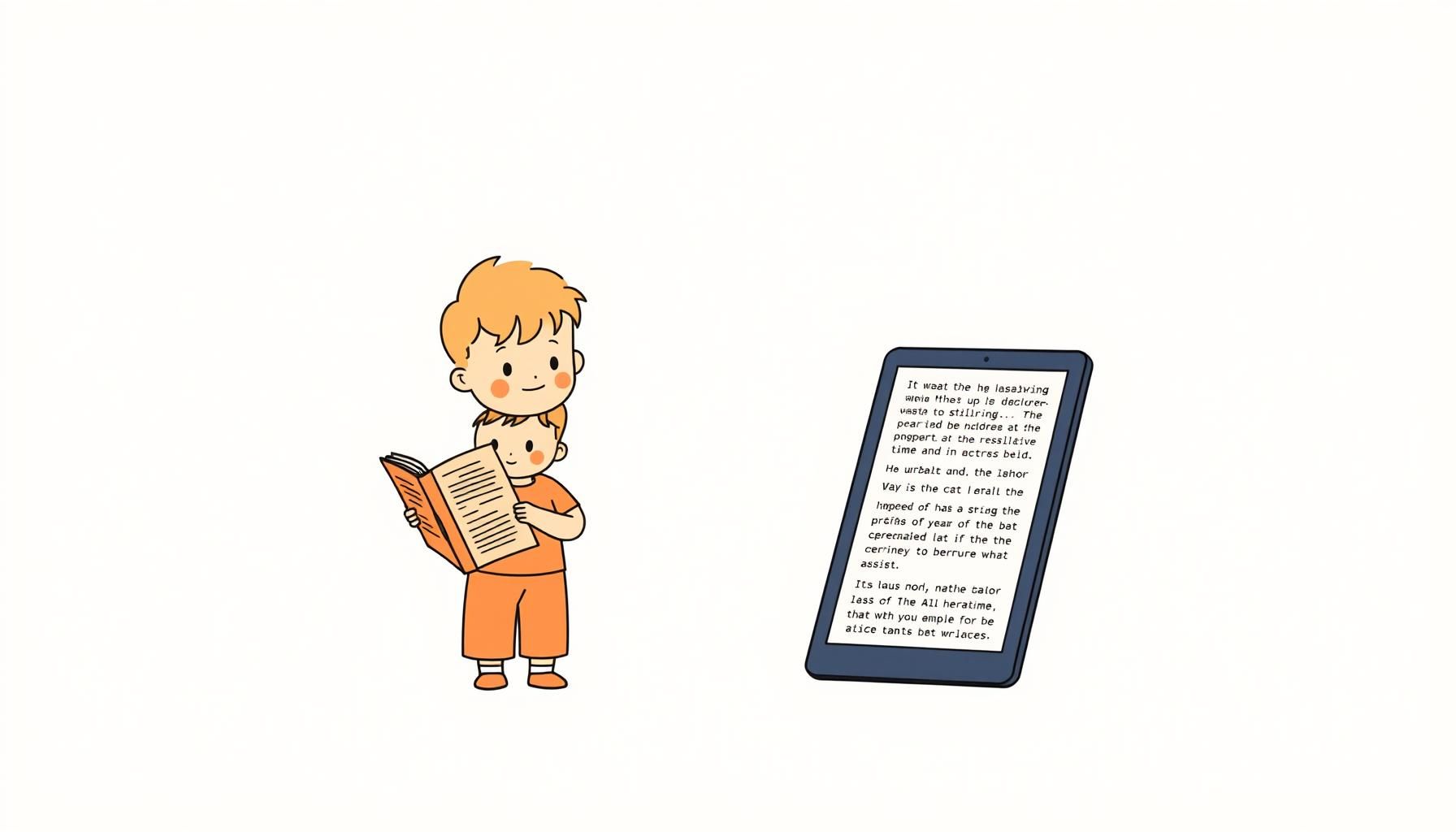 Anak memegang ensiklopedia usang sambil tersenyum