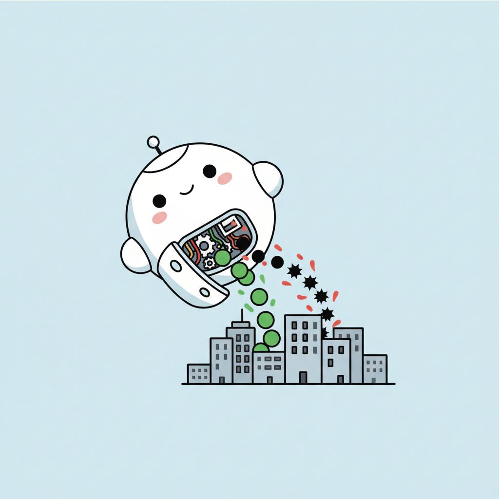 間違ったプログラミングコードがAIに与える影響の図解