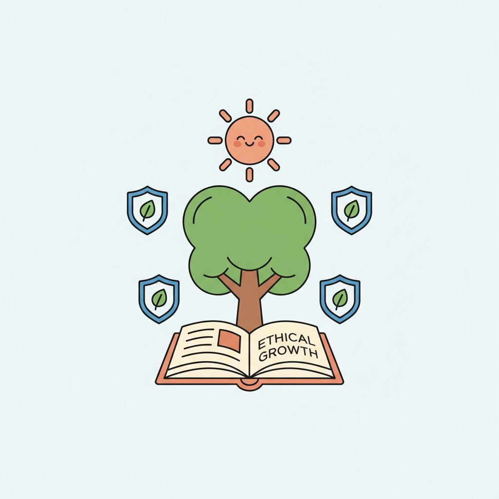 Criança explorando um livro centralizado em uma prateleira de livros com vários títulos