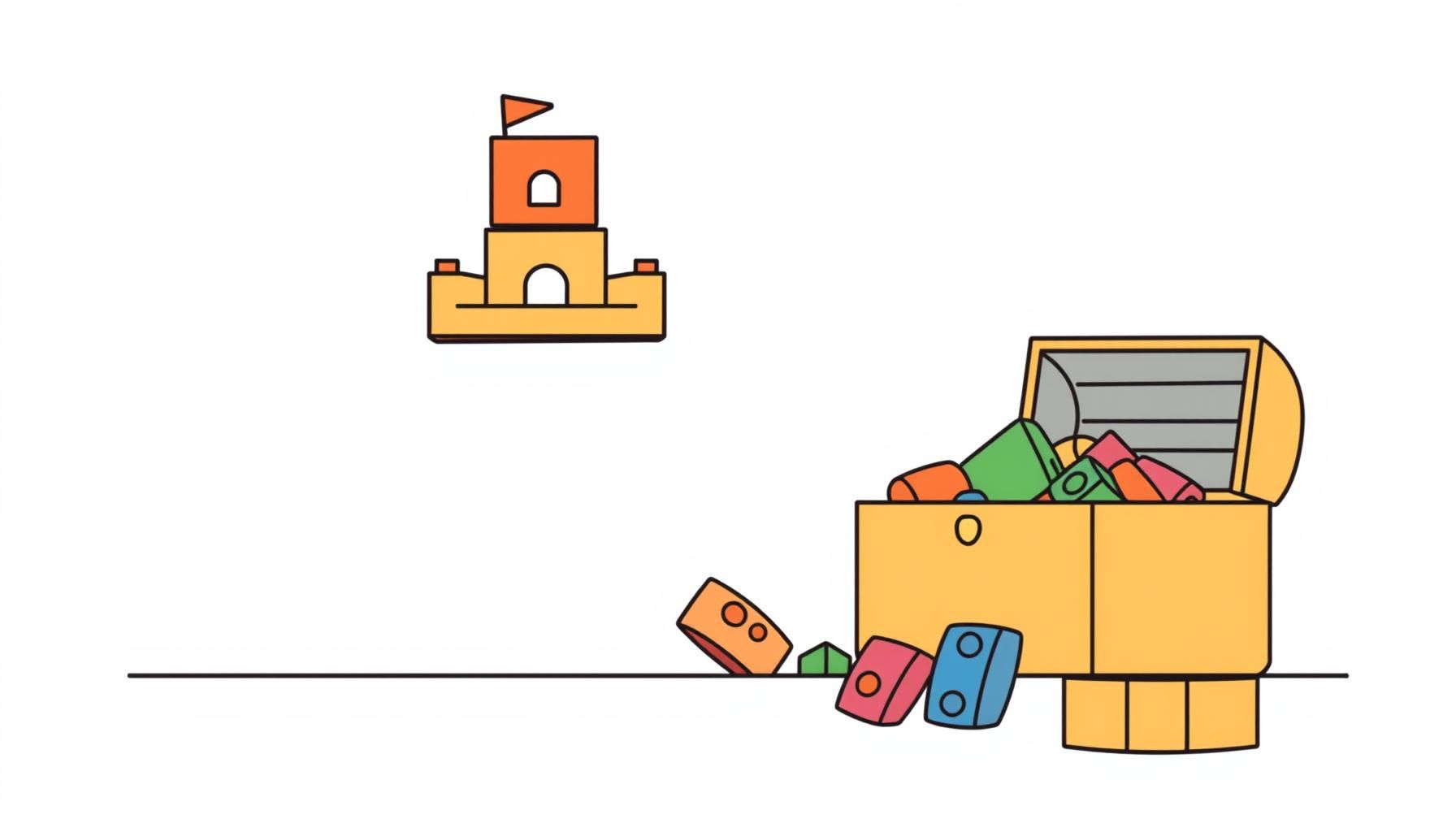 caixa de brinquedos cheia de peças coloridas