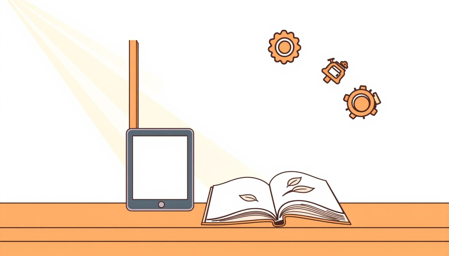 niña aprendiendo con libros y tecnología equilibrada