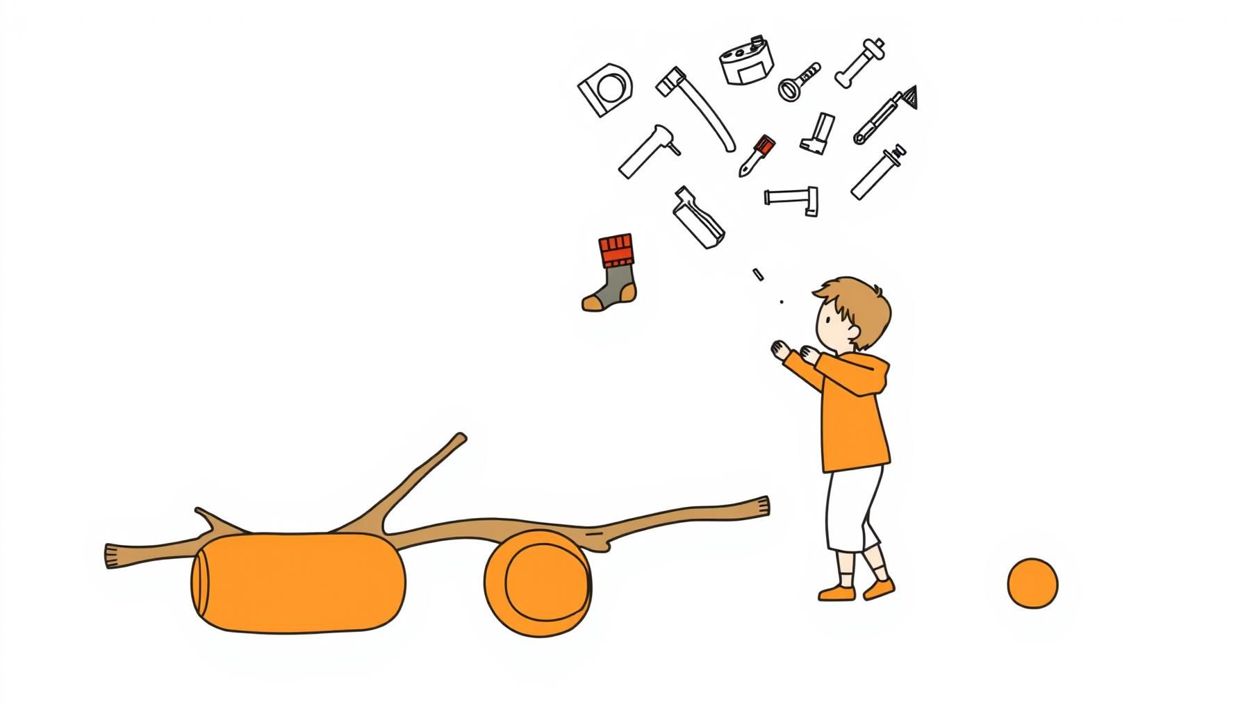 Child experimenting with household items for physics