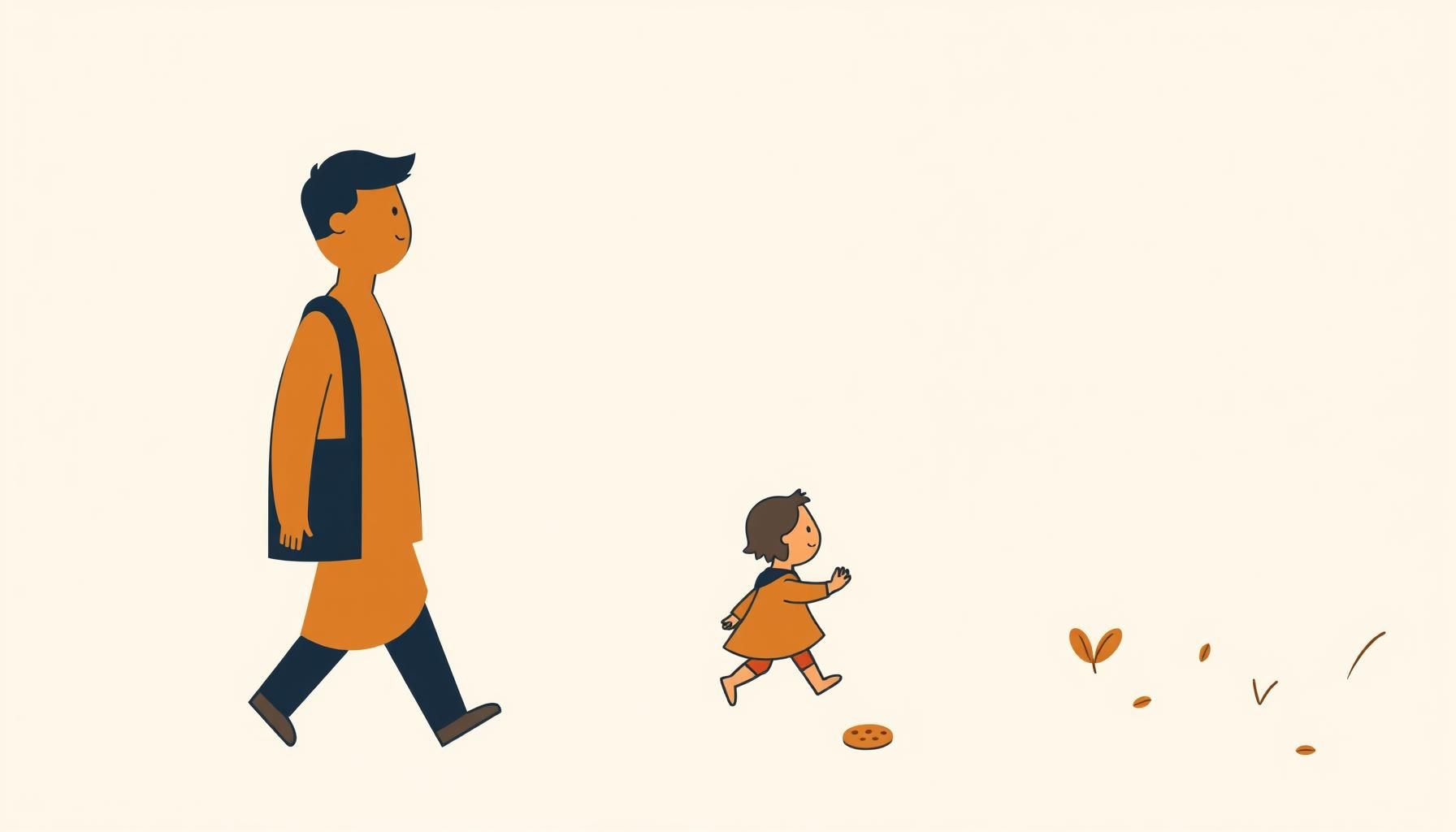 朝の公園遊び、娘が落ち葉を拾って笑顔