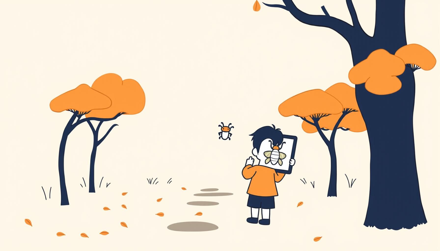 学校帰りの黄色いイチョウ並木道を歩く親子