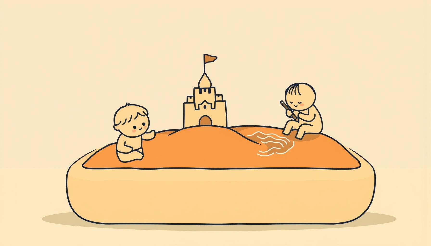 砂場で城を作る娘と友だちたち