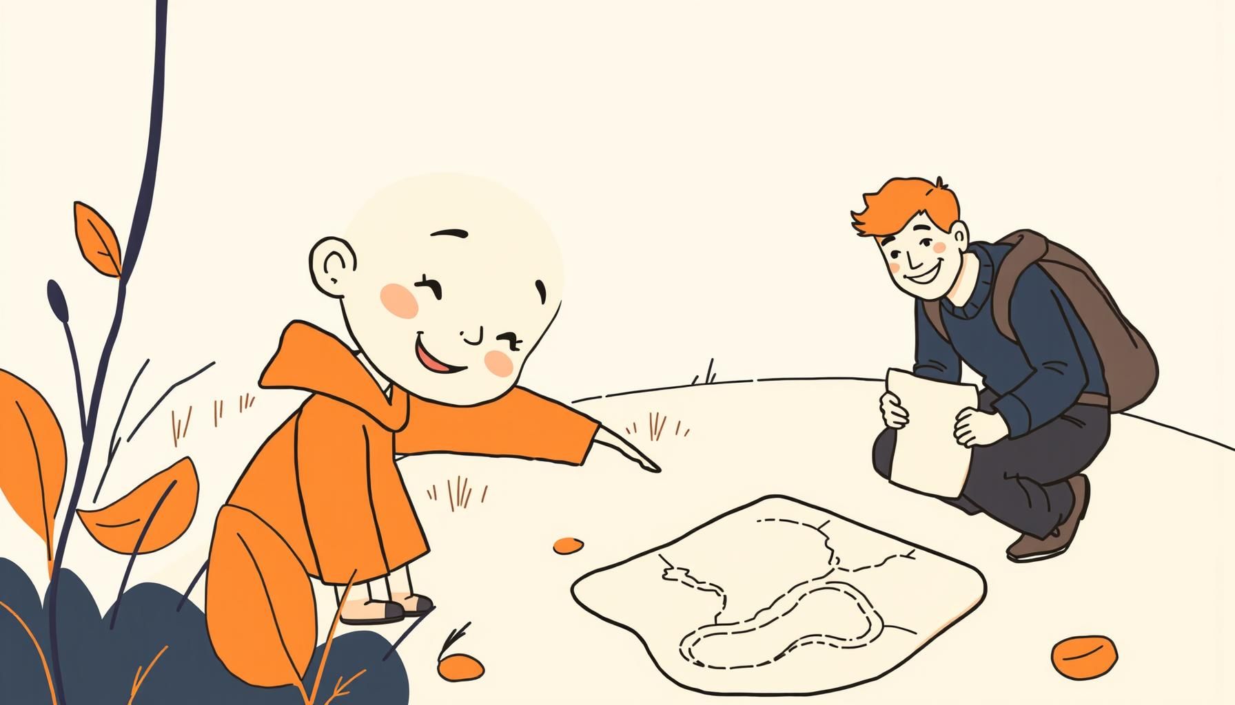 Niño transformando hojas secas en mapa de tesoro creativo