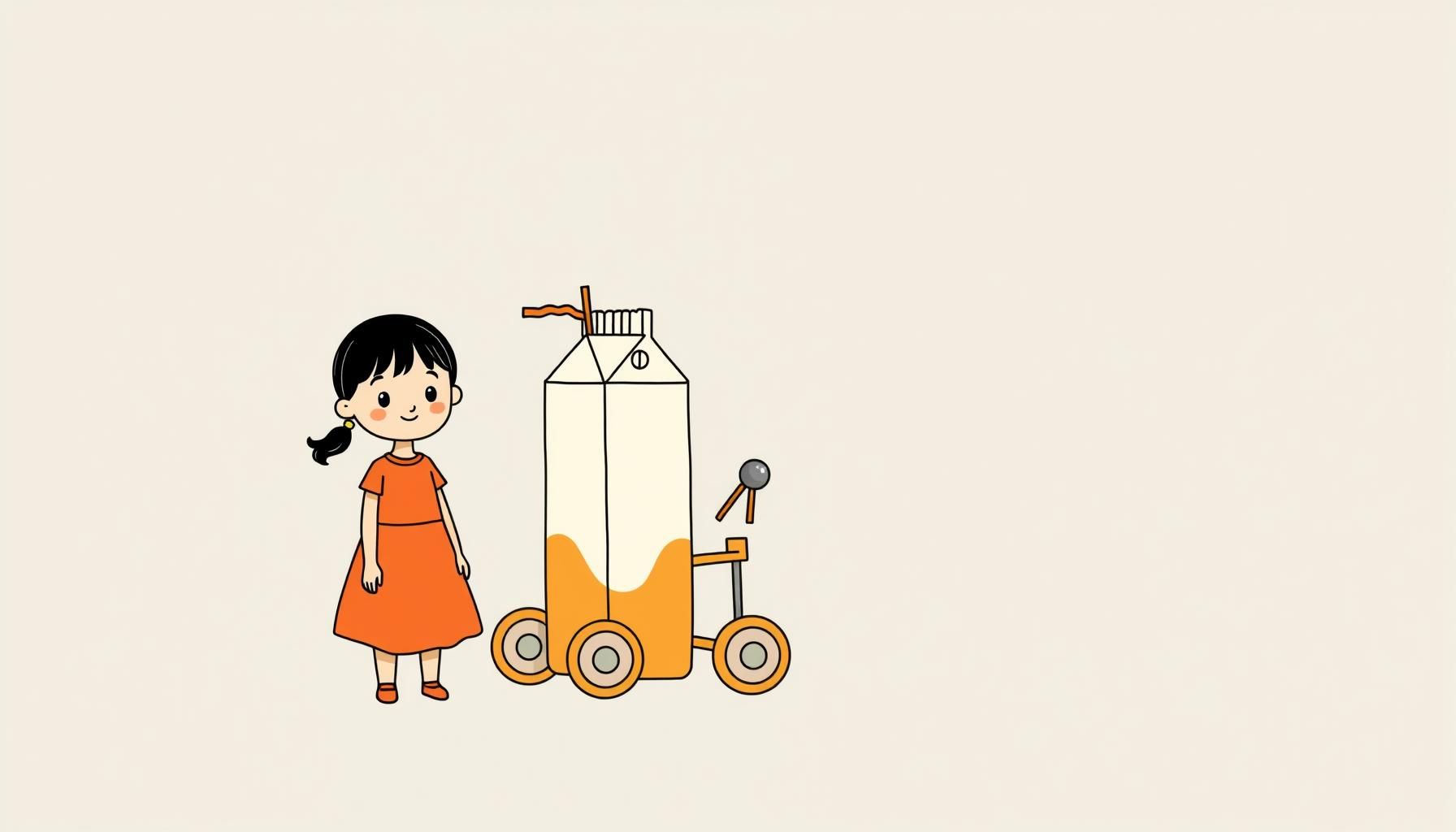 Hộp sữa carton được bé trang trí thành tàu vũ trụ, có cánh và cửa sổ