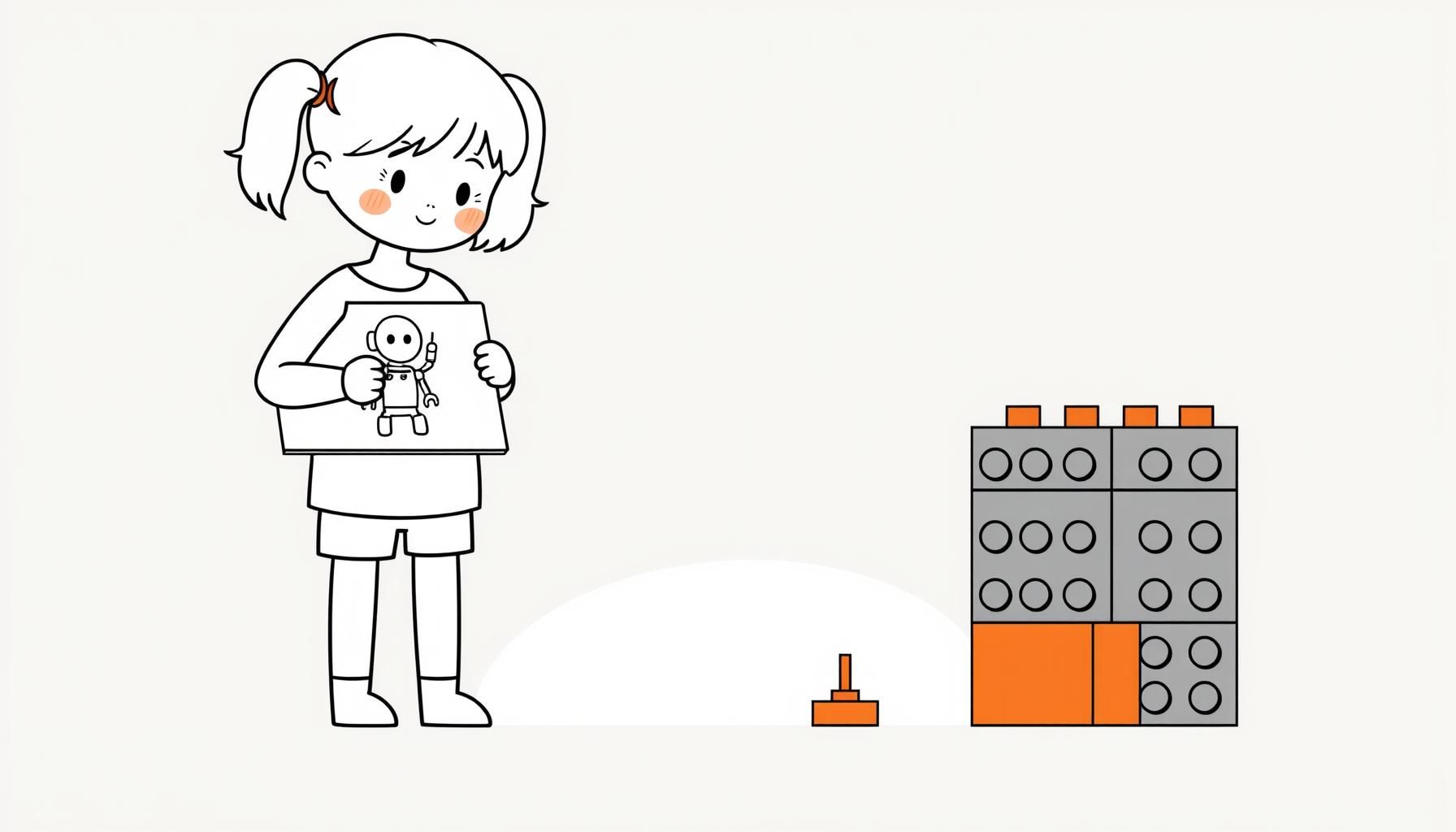 Bé dùng app vẽ robot rồi chuyển sang xếp khối gỗ, căn phòng chan hòa ánh sáng