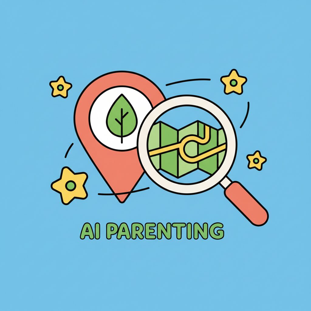 家族がタブレットを囲み AI提案の公園リストを話し合う様子