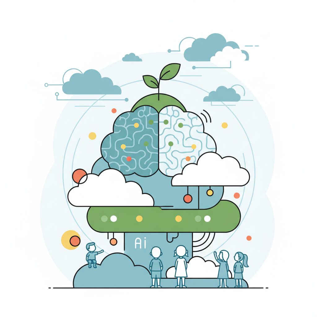 Family learning about AI technology together