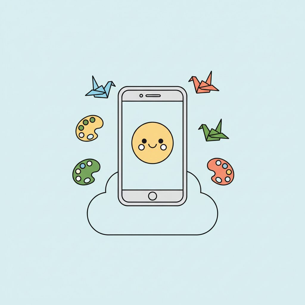 Gia đình đang sử dụng điện thoại thông minh với tính năng AI giúp trẻ sáng tạo