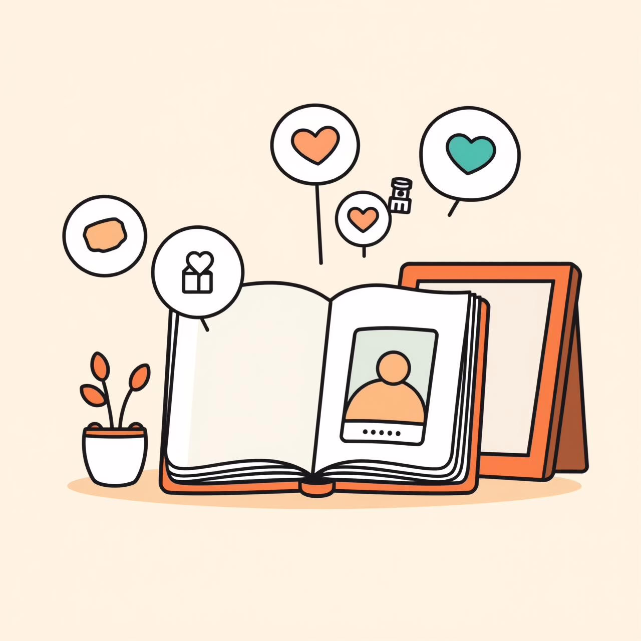 Familia hojeando un álbum de fotos digital interactivo, simbolizando legados híbridos