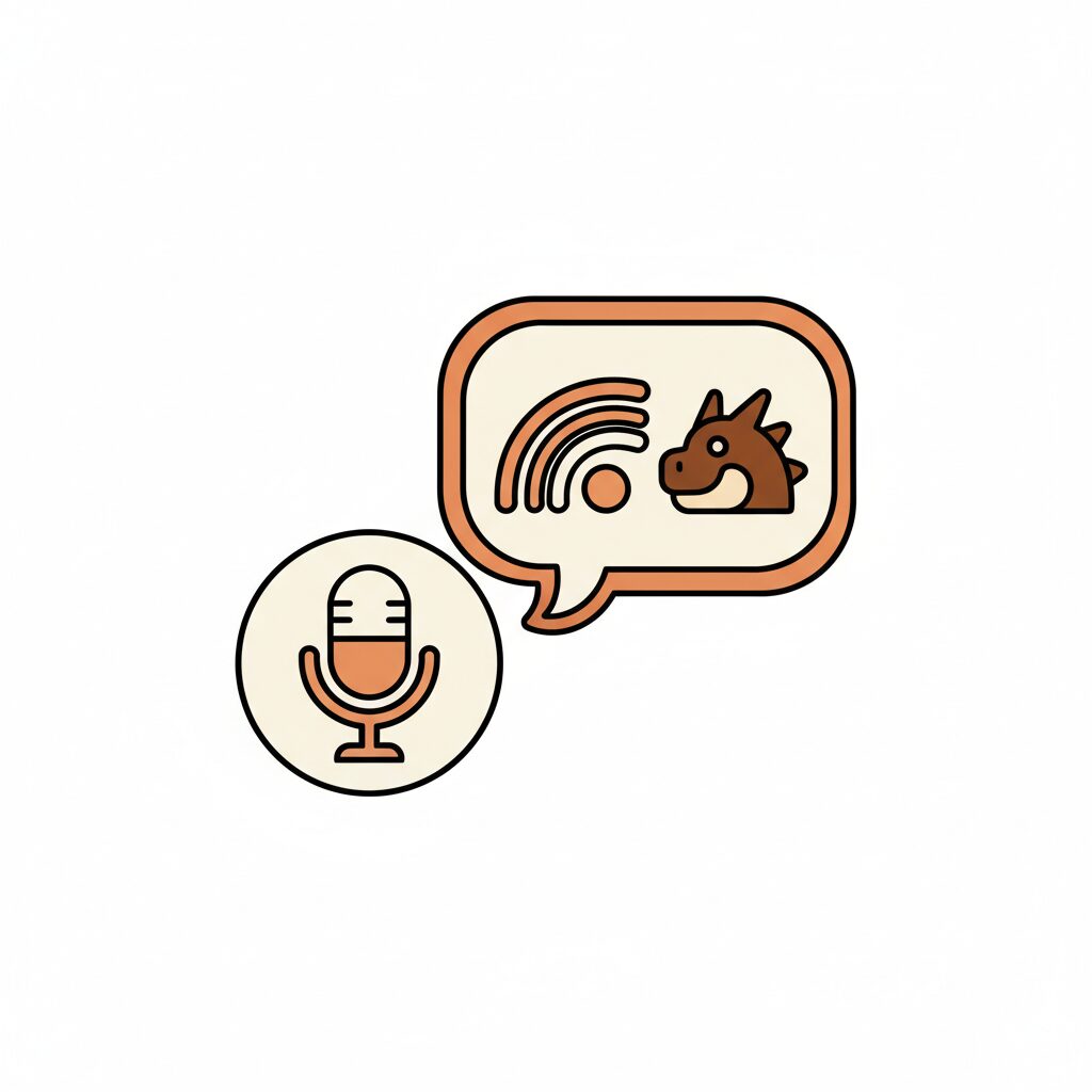 Father and child laughing together while recording a voice note