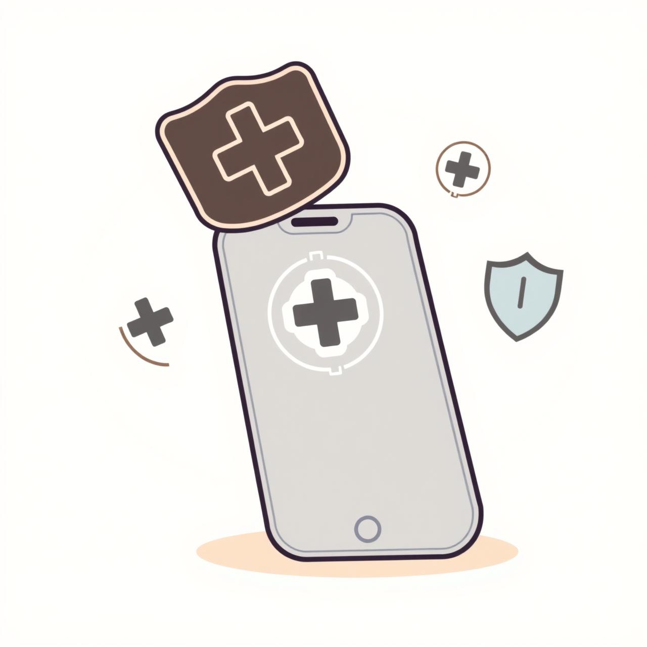 スマホ画面で健康状態をチェックする家族